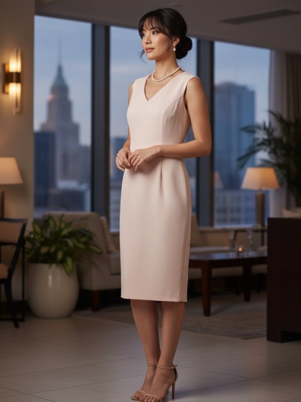 White House Black Market Sheath Dress Womens 00 Pink Excellent V-Neck Sleeveless